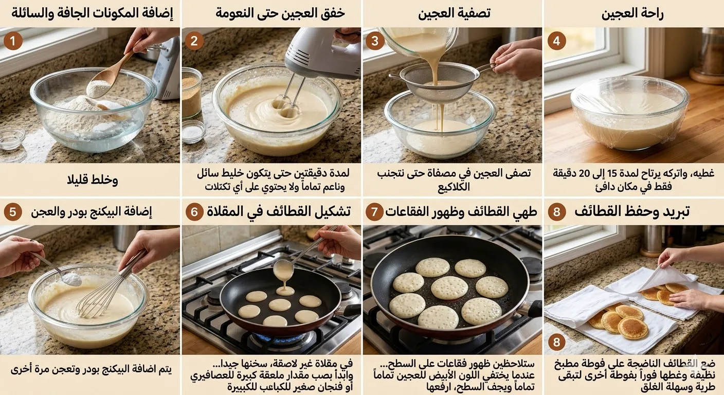 طريقة عمل عجينة القطائف الهشة والقطنية في البيت خطوة بخطوة