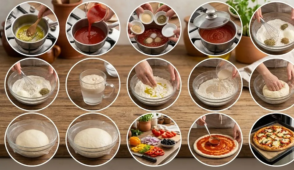 طريقة عمل بيتزا بالخضار والجبنة الموتزاريلا بعجينة قطنية ناجحة