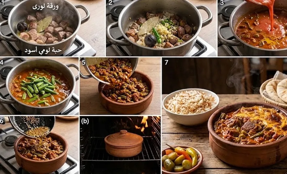 أسرار طريقة عمل طاجن البامية باللحم الضاني في الفرن بنكهة ريفية أصيلة