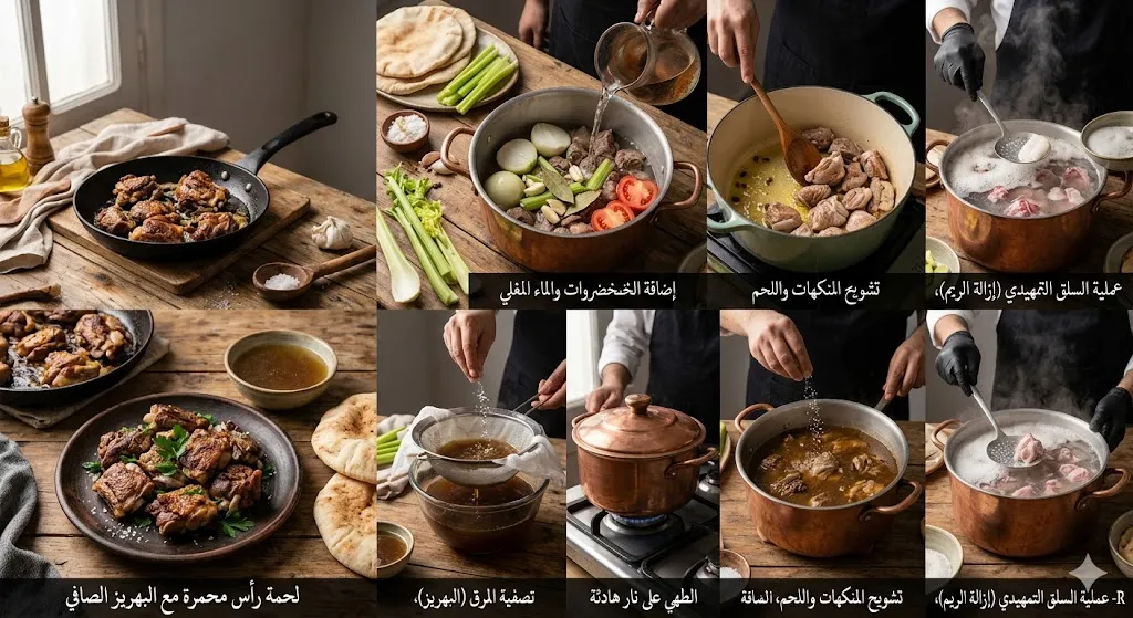 الدليل الشامل لـطريقة سلق وتنظيف لحمة الرأس خطوة بخطوة للحصول على طعم ملكي