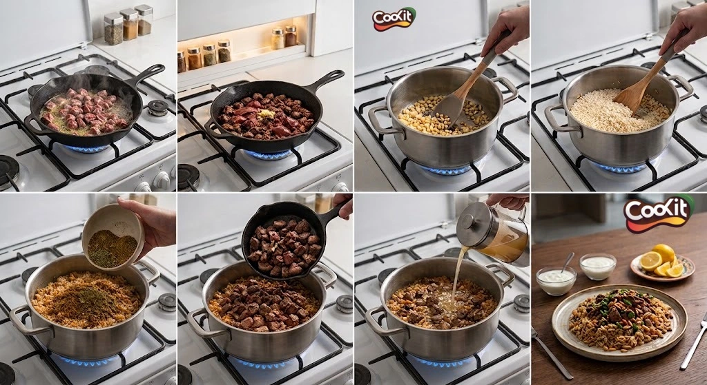 طريقة عمل رز بالكبد والقوانص على الأصول بخطوات سهلة ونكهة غنية