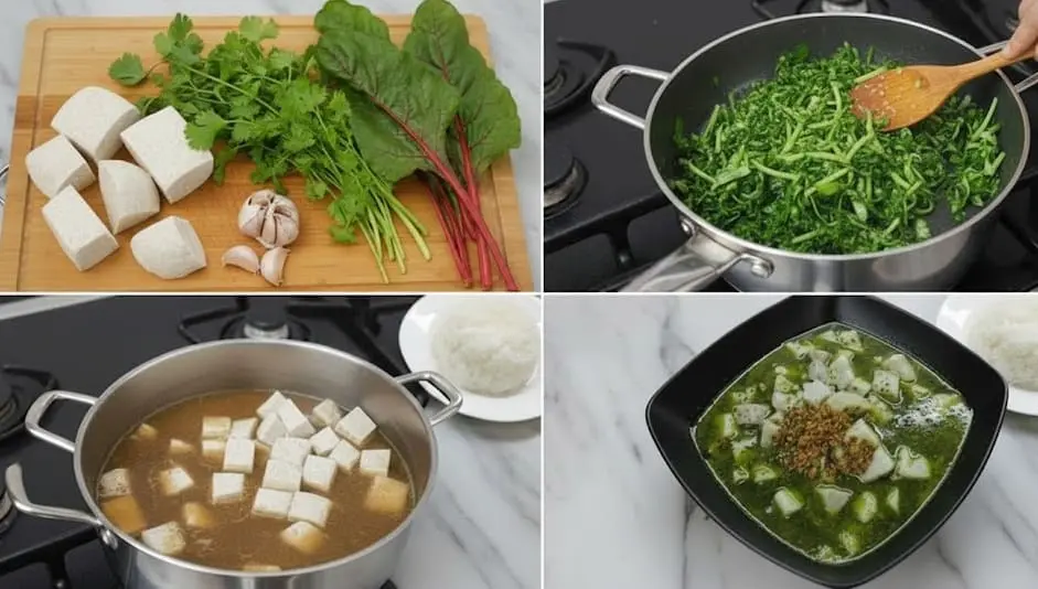 قلقاس بالسلق والكزبرة الخضراء