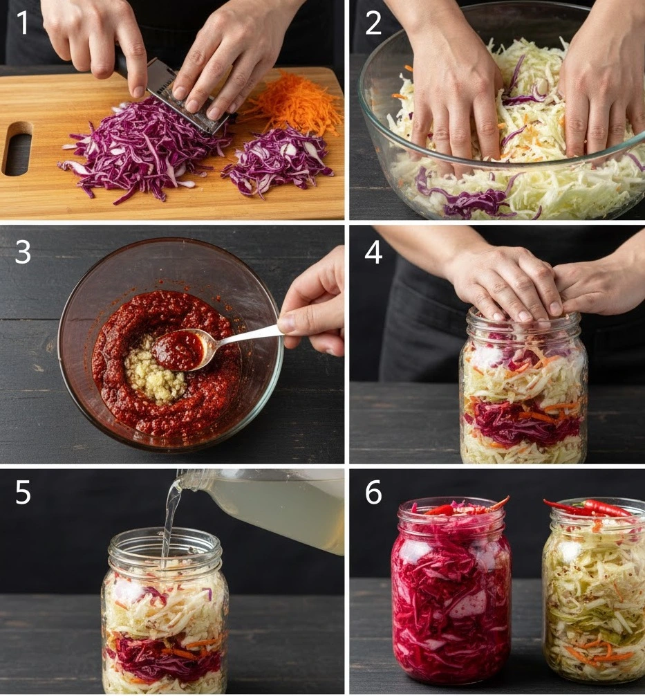 مخلل الكرنب الأحمر والأبيض  بالخلطة