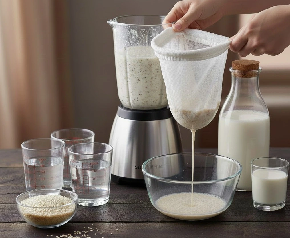 حليب السمسم فى المنزل (سهل وسريع ومغذى )