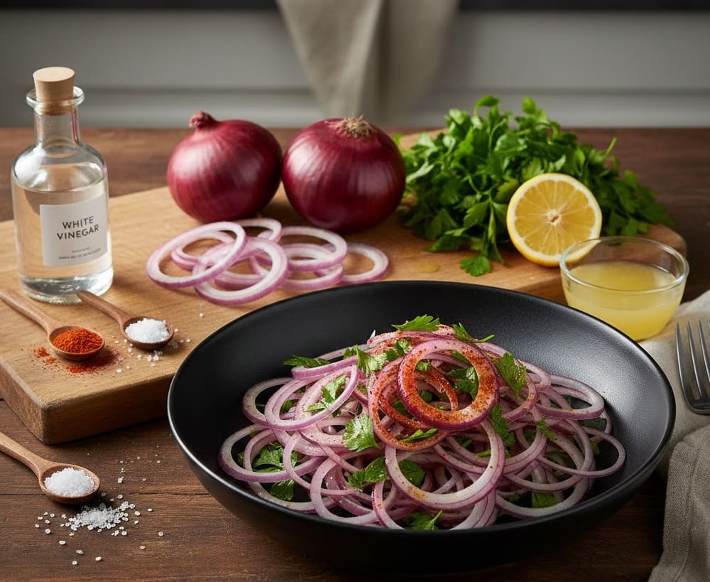 سلطة البصل الأحمر المتبل بالبابريكا والليمون