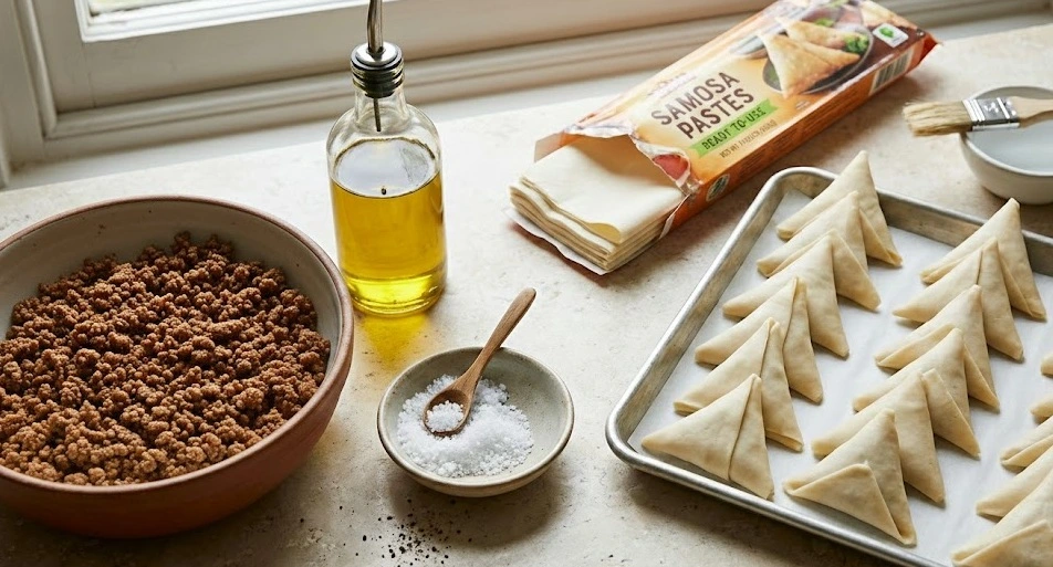 سمبوسك أو سمبوسة  باللحم المفروم (مخبوزة بالفرن)