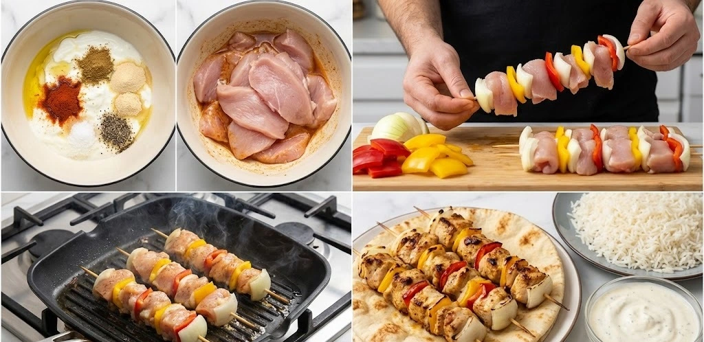 شيش طاووق من شرائح  صدر الديك الرومي على الجريل 