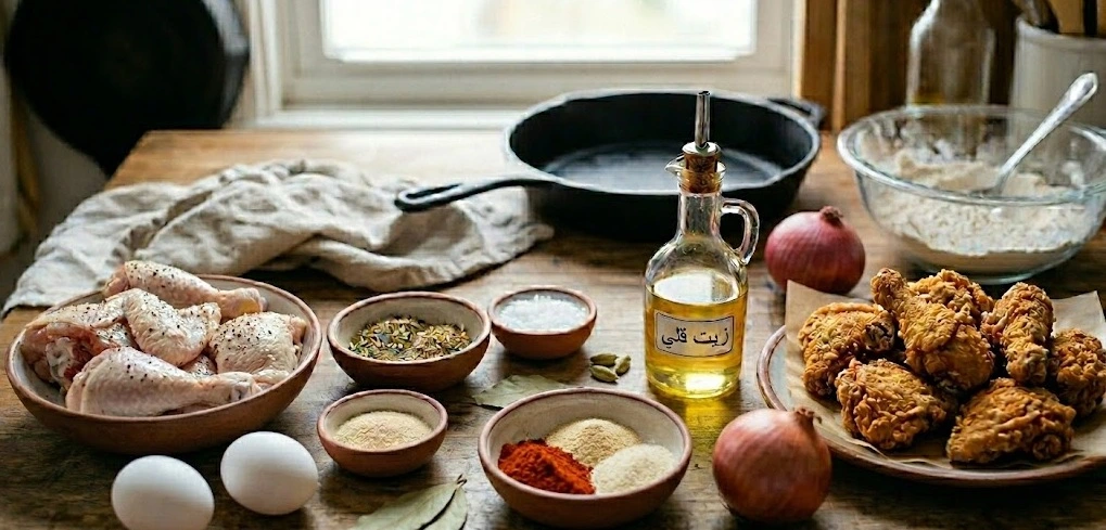 سر  طريقة عمل دجاج مقرمش وهش مسلوق ومحمر في الزيت بالخلطة السرية