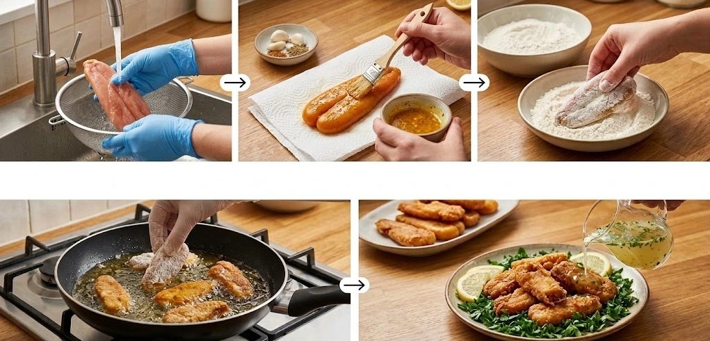 طريقة عمل فصوص بطارخ السمك المقلية بالثوم والليمون