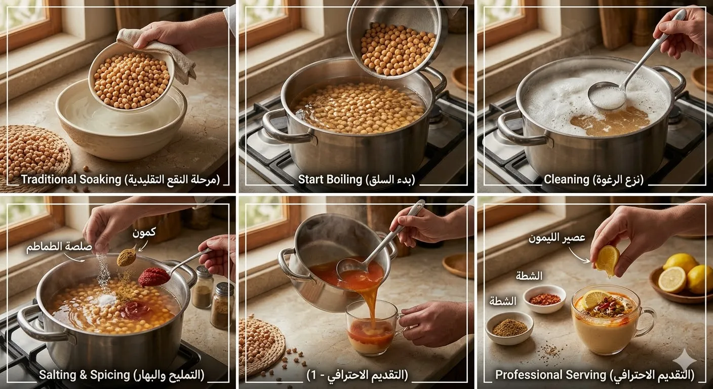 أسرار طريقة عمل الحمص المسلوق في المنزل بخطوات سهلة ومذاق "عربات الحمص" التقليدية