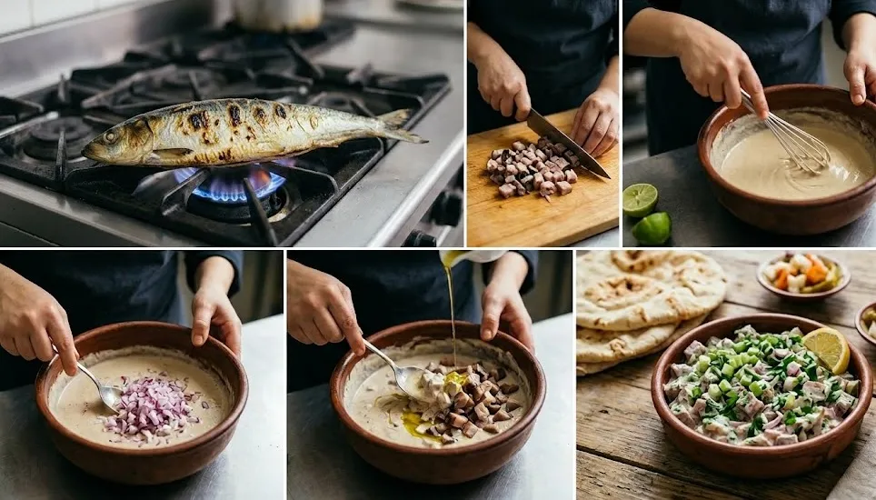 طريقة عمل سلطة الرنجة بالطحينة والبصل والليمون على أصولها