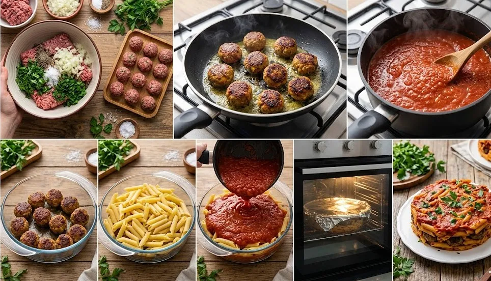 طريقة عمل صينية مكرونة بالكفتة في الفرن بصلصة الطماطم الشهية