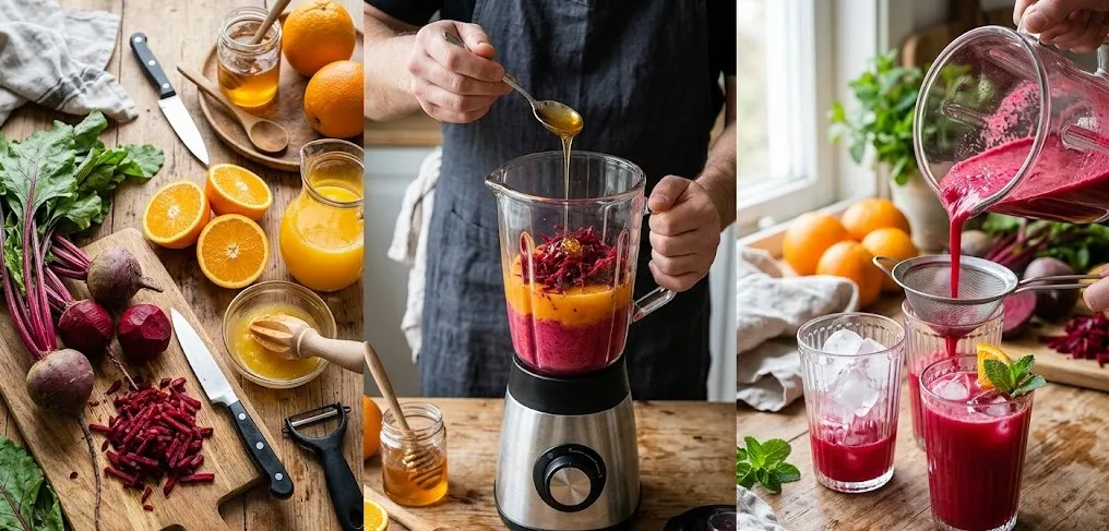 طريقة عمل عصير البنجر والبرتقال الفريش (مشروب الطاقة والجمال)