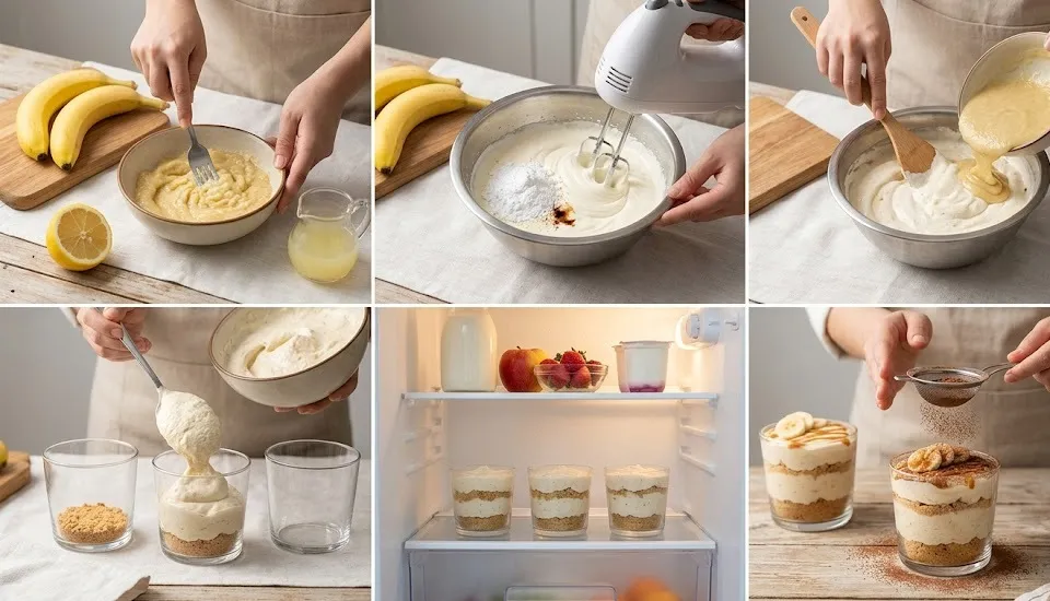 كاسات موس الموز الملكية بالكريمة المخفوقة