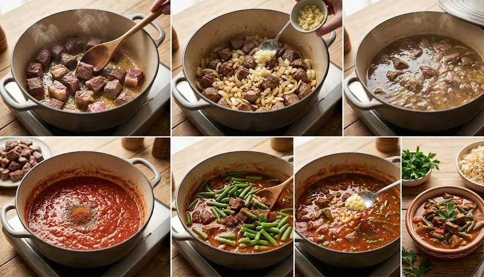 أسرار طريقة عمل الفاصوليا الخضراء باللحمة والصلصة الحمراء على أصولها بطعم زمان على طريقتى الخاصة