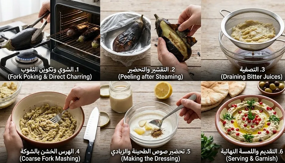 أسرار طريقة عمل متبل الباذنجان المشوي بالزبادي والطحينة على الطريقة الأصلية
