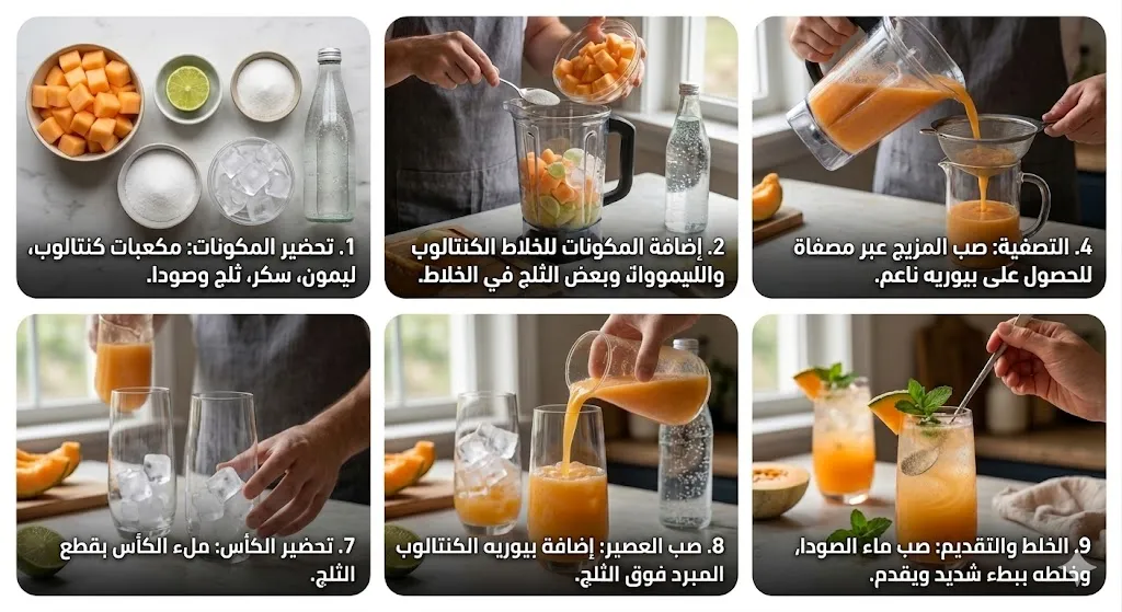 طريقة عمل عصير الكنتالوب المنعش بالصودا (الماء المكربن) بخطوات سهلة