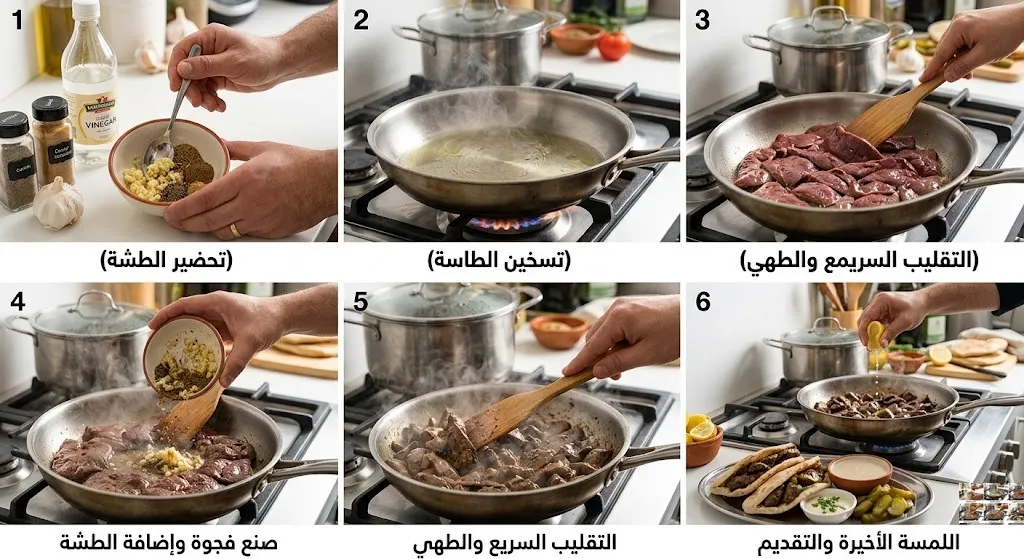 طريقة عمل الكبده المشوحه في الطاسه  بطشة الثوم خطوة بخطوة للمبتدئين وبطعم زمان