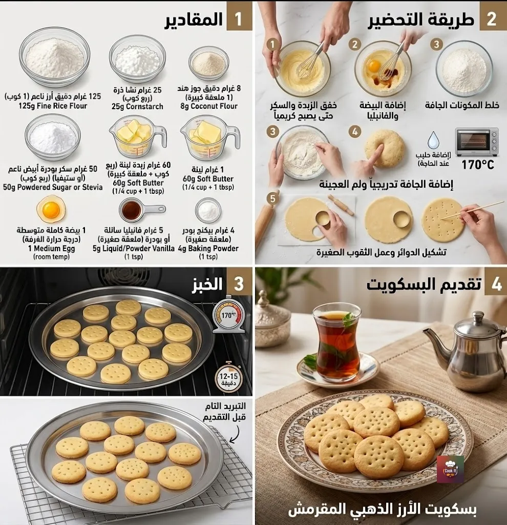 خالى جلوتين:طريقة بسكويت الأرز المقرمش بالزبدة وجوز الهند خطوة بخطوة في المنزل