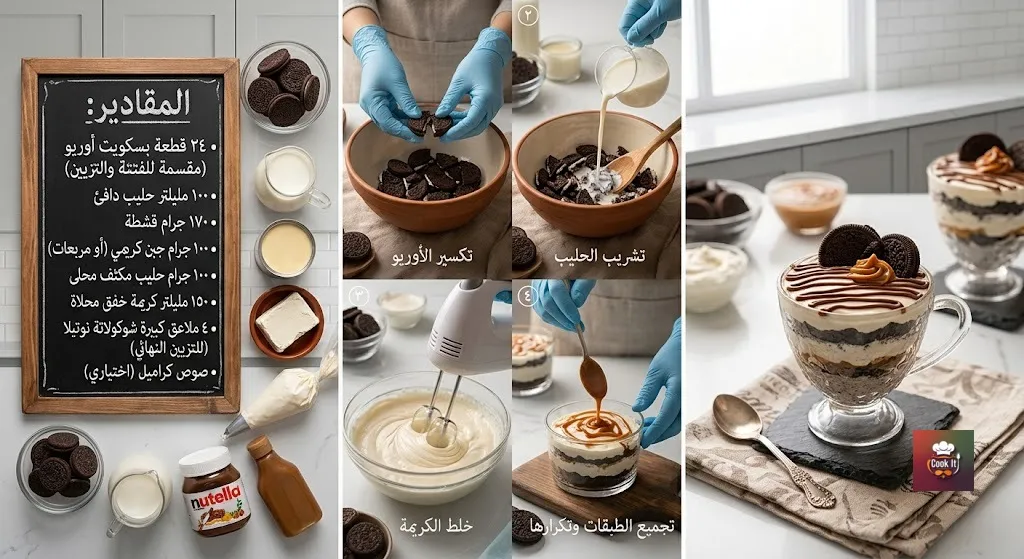 طريقة عمل فتة الاوريو المقرمشة بالكريمة والصوص الملكي بالصور والخطوات