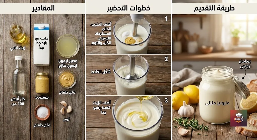 طريقة عمل المايونيز المنزلي الناجح بدون بيض في 5 دقائق