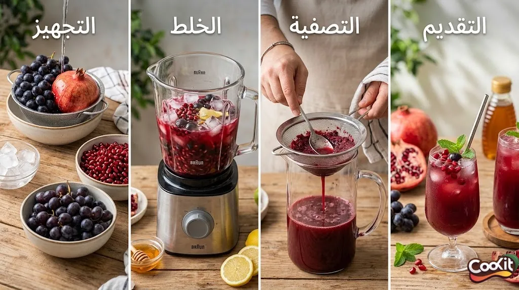 طريقة عمل عصير الرمان بالعنب الطازج والمنعش في البيت