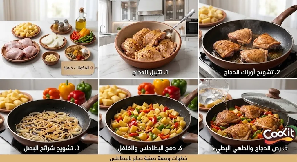 طريقة عمل اوراك الدجاج بالبصل والفلفل والثوم والبطاطس المكعبات على البوتجاز 
