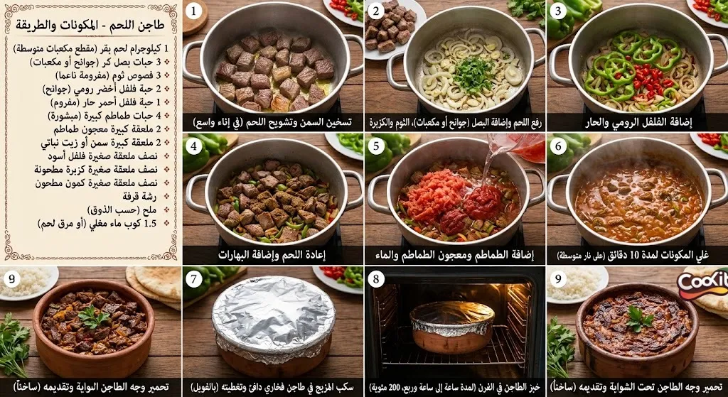 أسهل طريقة عمل طاجن اللحمة بخلطة البصل والثوم والفلفل والطماطم في الفرن