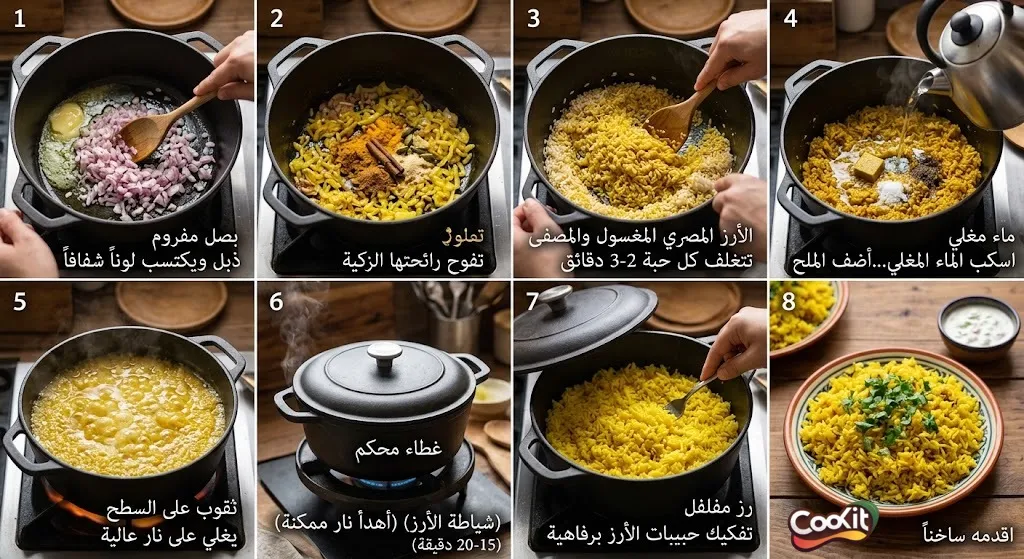 طريقة عمل الارز المصرى بالكارى الاصفر البهيج بخطوات سهلة ومضمونة