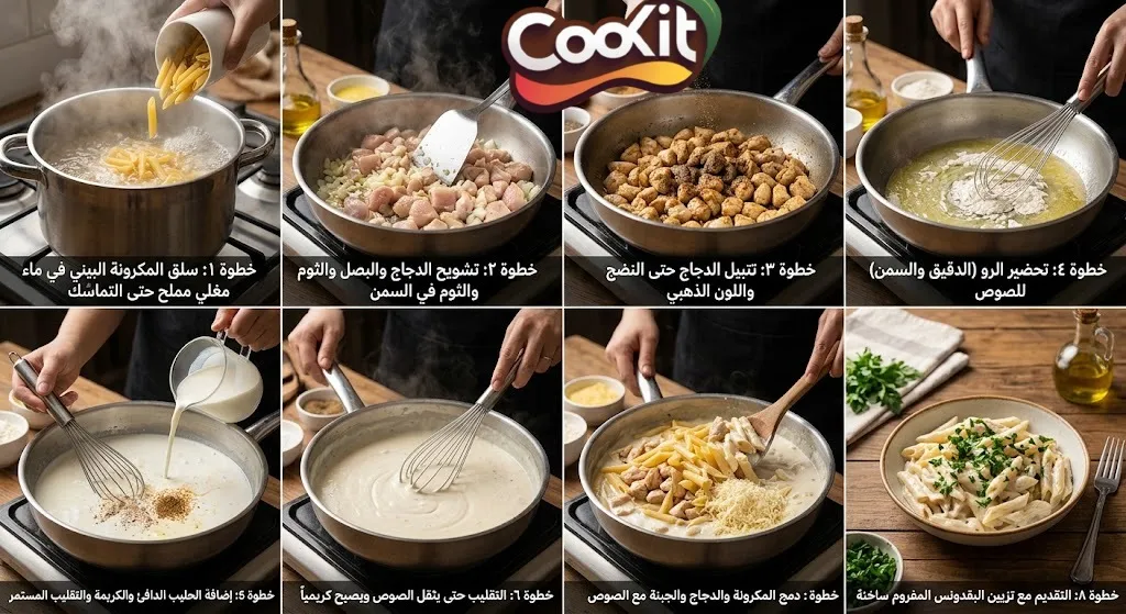 طريقة عمل مكرونة بيني مع الصوص الأبيض والدجاج على الطريقة المصرية