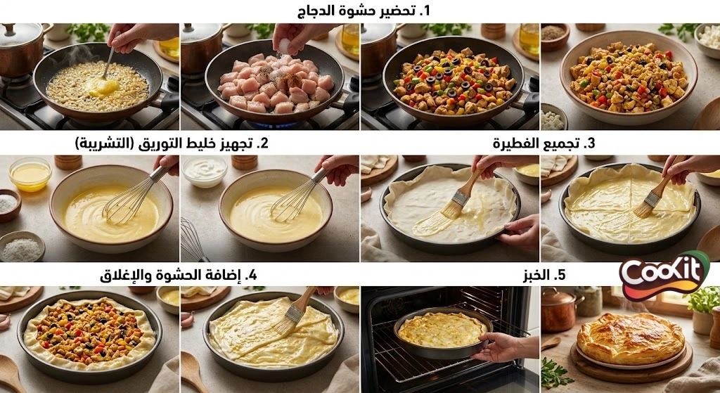 طريقة عمل فطيرة الجلاش المورقة محشية جبن وزيتون ودجاج 