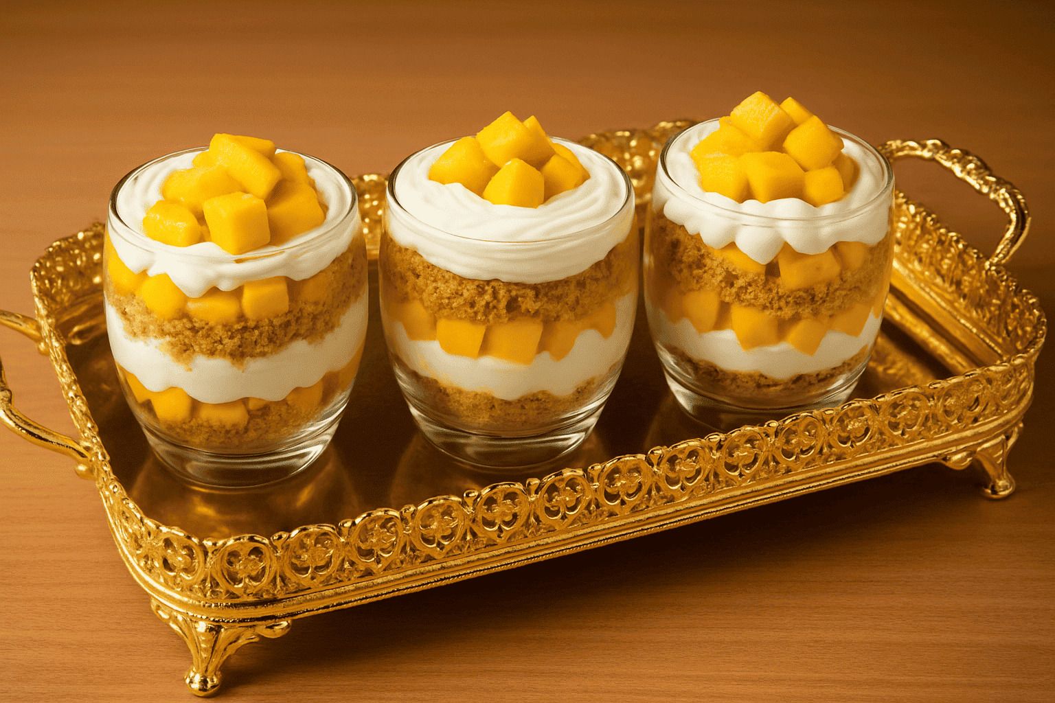 كاسات الكنافة بالمانجو والكريمة 