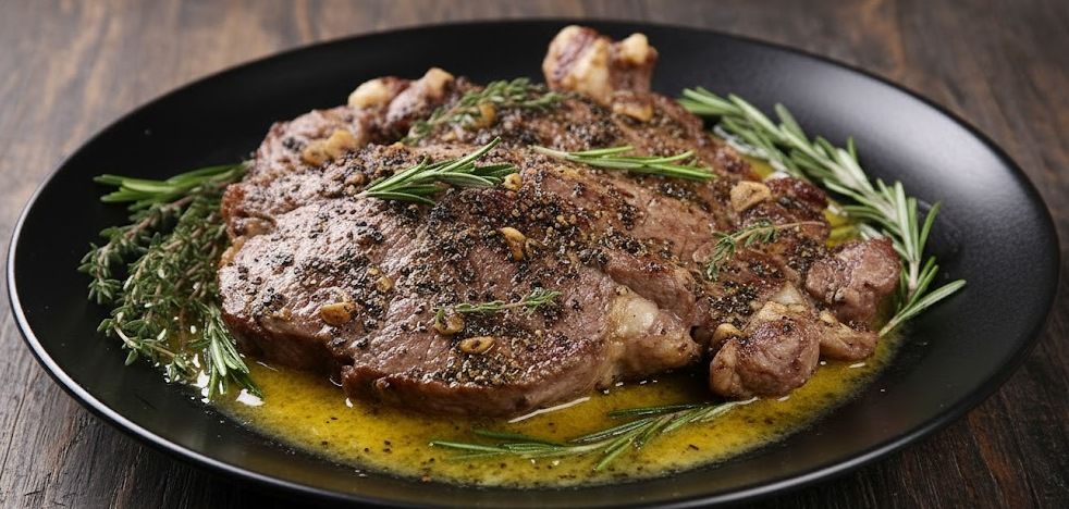 لحم  مشوي بصوص الزبدة والثوم والأعشاب( تصلح لنظام الكيتو)