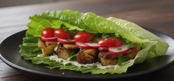 ساندوتش الخس أو لفائف الخس بالجبن والطماطم المتبلة-